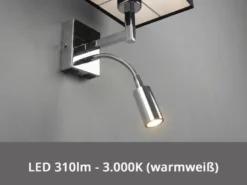 Wandleuchte CAIMA mit Schalter, LED Leselampe & Stoffschirm Schwarz, Höhe 31cm