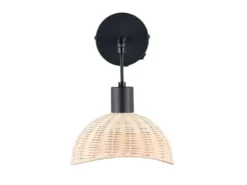 Wandleuchte CALVI mit Schalter & Rattan Lampenschirm, Höhe 26,5cm