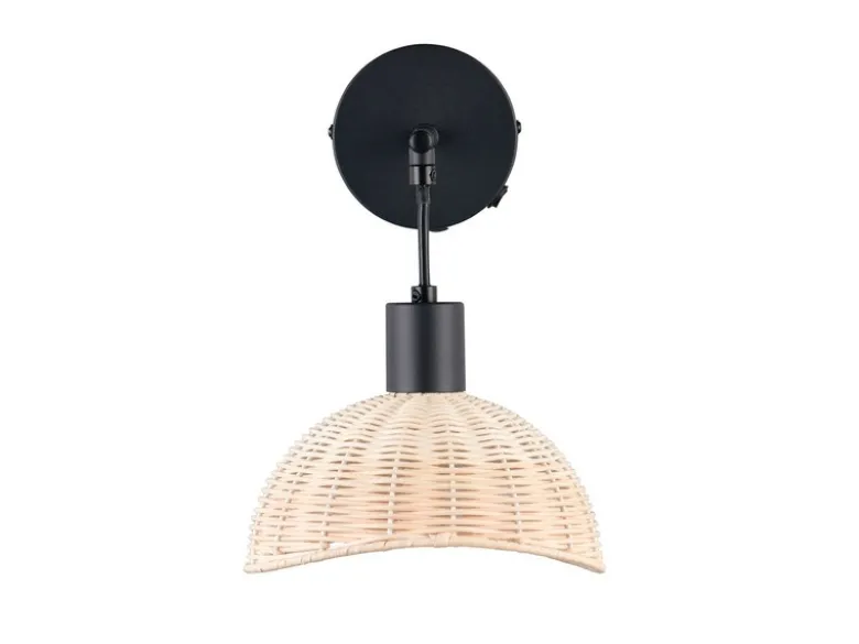Wandleuchte CALVI mit Schalter & Rattan Lampenschirm, Höhe 26,5cm