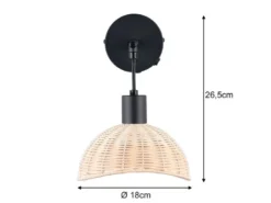 Wandleuchte CALVI mit Schalter & Rattan Lampenschirm, Höhe 26,5cm