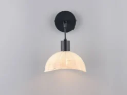 Wandleuchte CALVI mit Schalter & Rattan Lampenschirm, Höhe 26,5cm