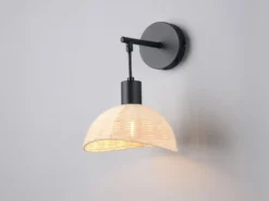 Wandleuchte CALVI mit Schalter & Rattan Lampenschirm, Höhe 26,5cm