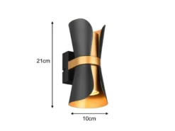 Wandleuchte COAT Schwarz Gold mit Updown Lichtaustritt, Höhe 21cm