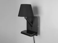 Wandleuchte COMFORT mit Stecker, Schalter & Ladefunktion Schwarz, Höhe 31cm