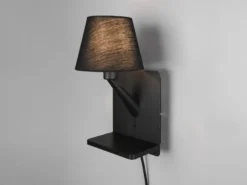 Wandleuchte COMFORT mit Stecker, Schalter & Ladefunktion Schwarz, Höhe 31cm
