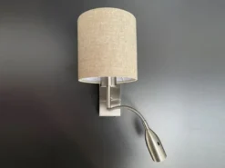 Wandleuchte DREAMER mit LED Leselampe, Stoffschirm Beige, Höhe 24cm