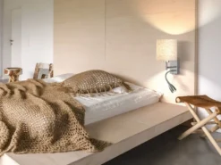 Wandleuchte DREAMER mit LED Leselampe, Stoffschirm Beige, Höhe 24cm