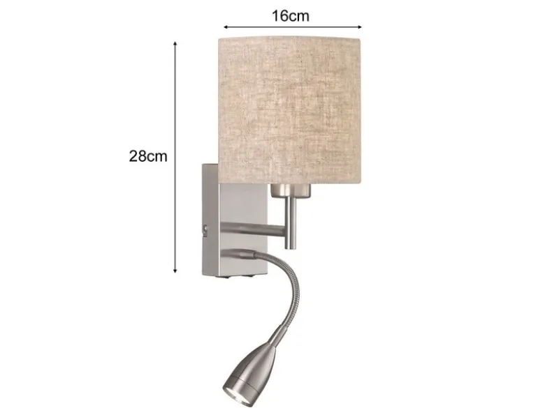 Wandleuchte DREAMER mit LED Leselampe, Stoffschirm Beige, Höhe 24cm