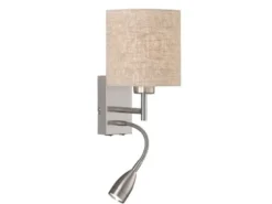 Wandleuchte DREAMER mit LED Leselampe, Stoffschirm Beige, Höhe 24cm