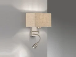 Wandleuchte DREAM mit LED Leselampe & Stoffschirm Beige, Höhe 38cm