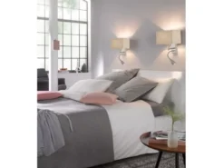 Wandleuchte DREAM mit LED Leselampe & Stoffschirm Beige, Höhe 38cm