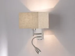 Wandleuchte DREAM mit LED Leselampe & Stoffschirm Beige, Höhe 38cm