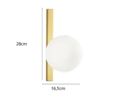 Wandleuchte ENOIRE 1-flammig Gold mit Glaskugel Opalweiß, Höhe 28cm
