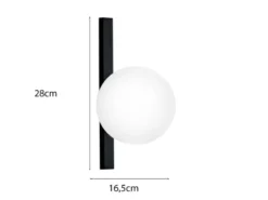 Wandleuchte ENOIRE 1-flammig Schwarz mit Glaskugel Opalweiß, Höhe 28cm