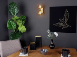 Wandleuchte Gold Messing & Glaskugeln, mit Schalter & LED dimmbar, Höhe 23cm