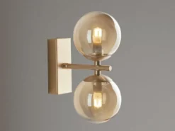 Wandleuchte Gold Messing & Glaskugeln, mit Schalter & LED dimmbar, Höhe 23cm