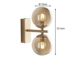 Wandleuchte Gold Messing & Glaskugeln, mit Schalter & LED dimmbar, Höhe 23cm