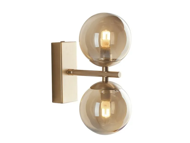 Wandleuchte Gold Messing & Glaskugeln, mit Schalter & LED dimmbar, Höhe 23cm