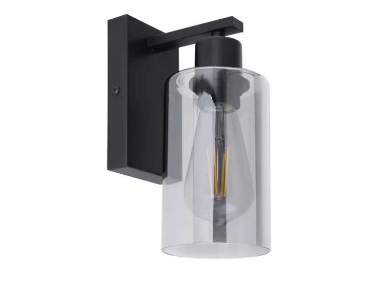 Wandleuchte HADERA mit Rauchglas Lampenschirm Metall Schwarz, Höhe 23cm