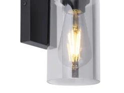Wandleuchte HADERA mit Rauchglas Lampenschirm Metall Schwarz, Höhe 23cm