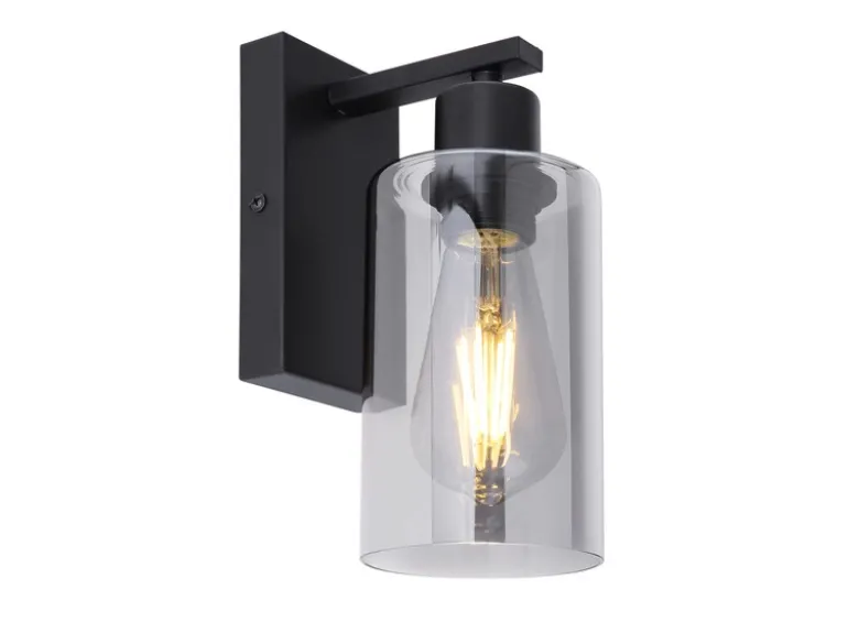 Wandleuchte HADERA mit Rauchglas Lampenschirm Metall Schwarz, Höhe 23cm