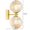 Wandleuchte HONEY 2-flammig Gold mit Glaskugeln in Bernstein, Höhe 34cm