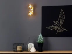 Wandleuchte HONEY 2-flammig Gold mit Glaskugeln in Bernstein, Höhe 34cm