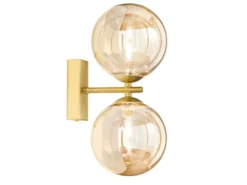 Wandleuchte HONEY 2-flammig Gold mit Glaskugeln in Bernstein, Höhe 34cm