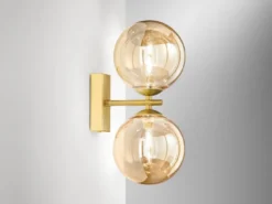 Wandleuchte HONEY 2-flammig Gold mit Glaskugeln in Bernstein, Höhe 34cm