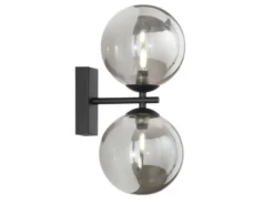 Wandleuchte HONEY 2-flammig Schwarz - Glaskugeln Rauchglas, Höhe 34cm