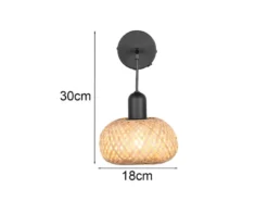 Wandleuchte LEONIE mit Schalter & Korb Lampenschirm aus Bambus, Höhe 30cm