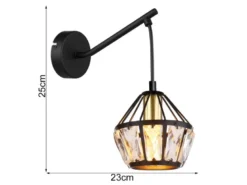 Wandleuchte LOIS mit Glaskristallen Metall Schwarz Gold, Höhe 25cm