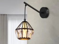 Wandleuchte LOIS mit Glaskristallen Metall Schwarz Gold, Höhe 25cm