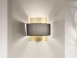 Wandleuchte LOUNGE Metall Gold mit Stoffblende Schwarz, Breite 25cm
