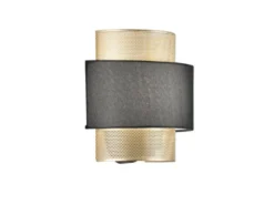 Wandleuchte LOUNGE Metall Gold mit Stoffblende Schwarz, Breite 25cm
