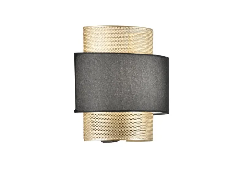 Wandleuchte LOUNGE Metall Gold mit Stoffblende Schwarz, Breite 25cm