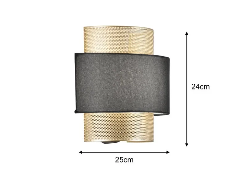 Wandleuchte LOUNGE Metall Gold mit Stoffblende Schwarz, Breite 25cm