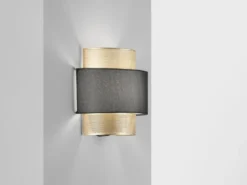 Wandleuchte LOUNGE Metall Gold mit Stoffblende Schwarz, Breite 25cm