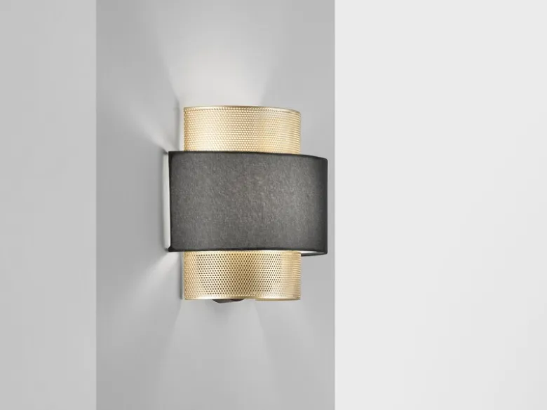 Wandleuchte LOUNGE Metall Gold mit Stoffblende Schwarz, Breite 25cm
