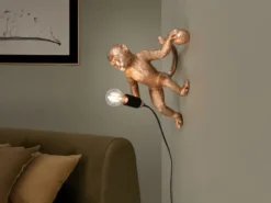 Wandleuchte LOUY mit Stecker und Schalter Affenlampe Gold, Höhe 36,5cm