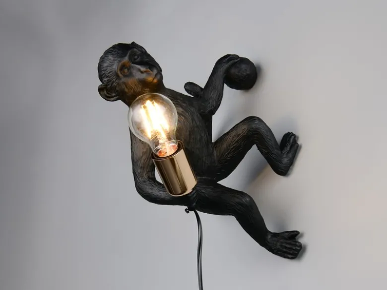 Wandleuchte LOUY mit Stecker und Schalter Affenlampe Schwarz, Höhe 36,5cm