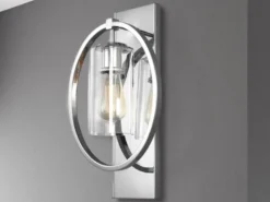 Wandleuchte MARLENA aus massivem Stahl Chrom mit Glas, Höhe 45,7cm