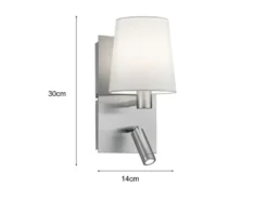 Wandleuchte MARRIOT Silber mit schwenkbarem Leselicht & Stoffschirm Weiß, H:31cm