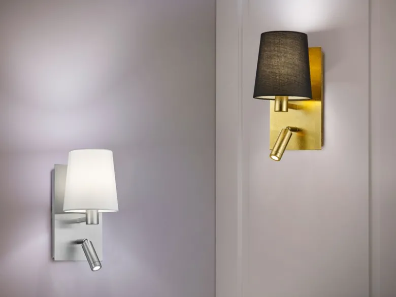 Wandleuchte MARRIOT Silber mit schwenkbarem Leselicht & Stoffschirm Weiß, H:31cm
