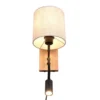 Wandleuchte NILAM mit Leselampe Schalter & Stecker, Holz mit Stoffschirm H: 30cm