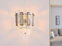 Wandleuchte ORGINA mit Acryl Kristallen und Rauchglas Stäben, Höhe 34cm