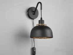 Wandleuchte PUNCH mit Schalter & Stecker, Metall Schwarz Gold Höhe 30cm