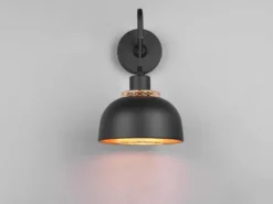 Wandleuchte PUNCH mit Schalter & Stecker, Metall Schwarz Gold Höhe 30cm