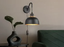 Wandleuchte PUNCH mit Schalter & Stecker, Metall Schwarz Gold Höhe 30cm