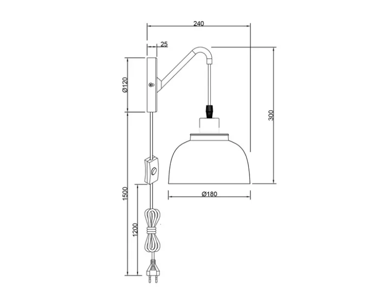 Wandleuchte PUNCH mit Schalter & Stecker, Metall Schwarz Gold Höhe 30cm